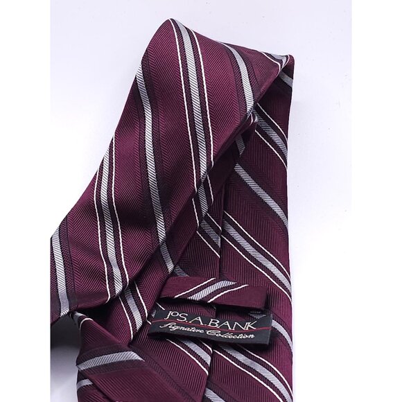 Jos. A. Bank Signature Collection Burgundy & Silver Striped 100% Silk Men's Tie - Picture 3 of 14